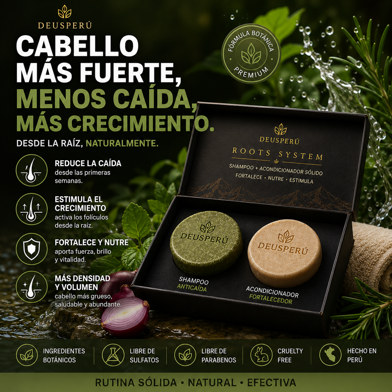 DEUS ROOTS™ | Reduce la Caída y Estimula el Crecimiento 2 en 1
