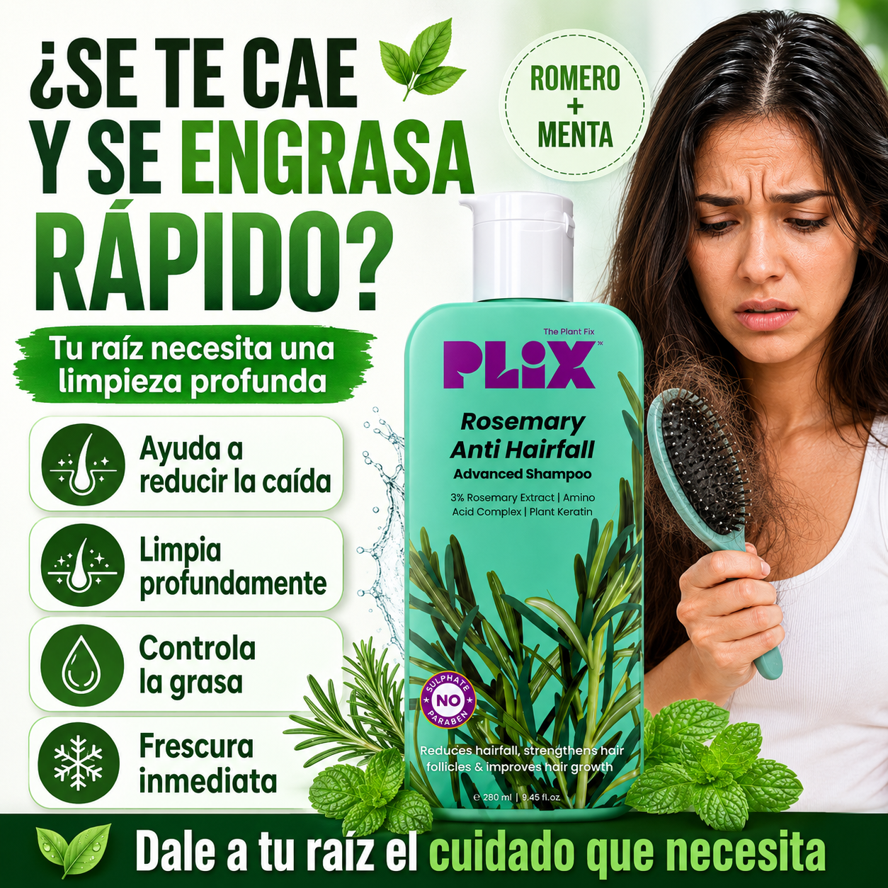 Shampoo Romero & Menta – Reduce la Caída y Estimula el Crecimiento