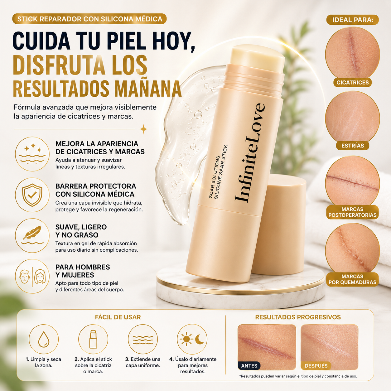 Stick Reparador de Cicatrices con Silicona Médica – Suaviza y Reduce Marcas Visibles