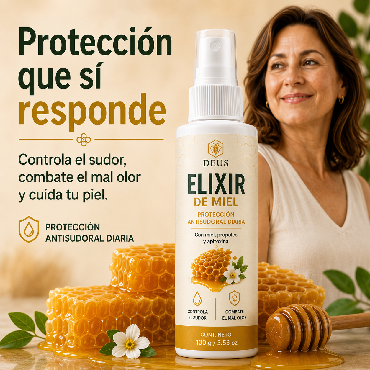 DEUS ELIXIR DE MIEL | Controla el sudor, combate el mal olor y cuida tu piel.