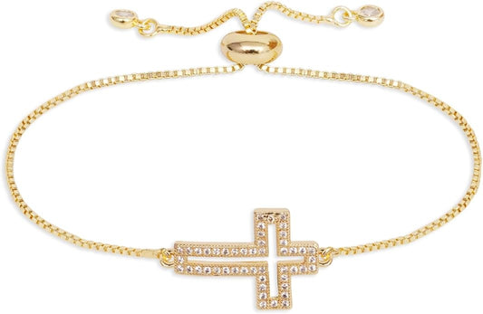 Pulsera de cruz hueca ajustable con circonita cúbica