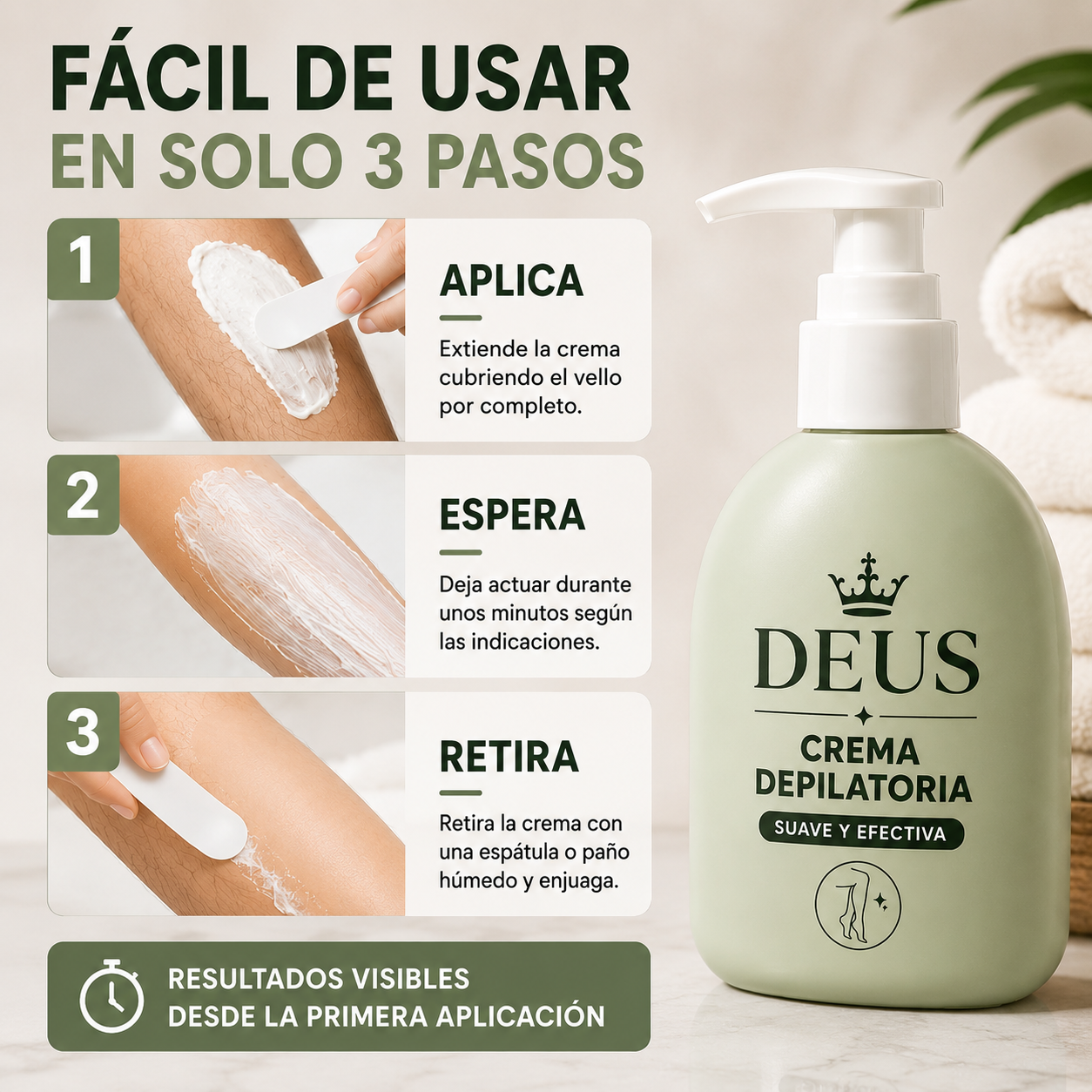 Crema Depilatoria DEUS SILK™ – Elimina el Vello en Minutos y Deja tu Piel Suave