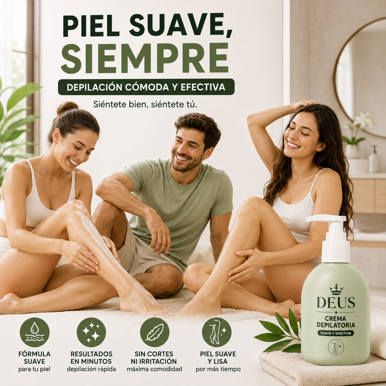 Crema Depilatoria DEUS SILK™ – Elimina el Vello en Minutos y Deja tu Piel Suave