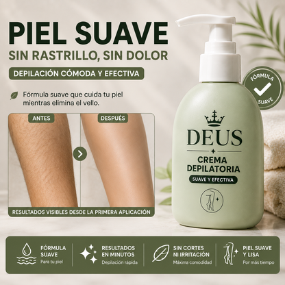 Crema Depilatoria DEUS SILK™ – Elimina el Vello en Minutos y Deja tu Piel Suave