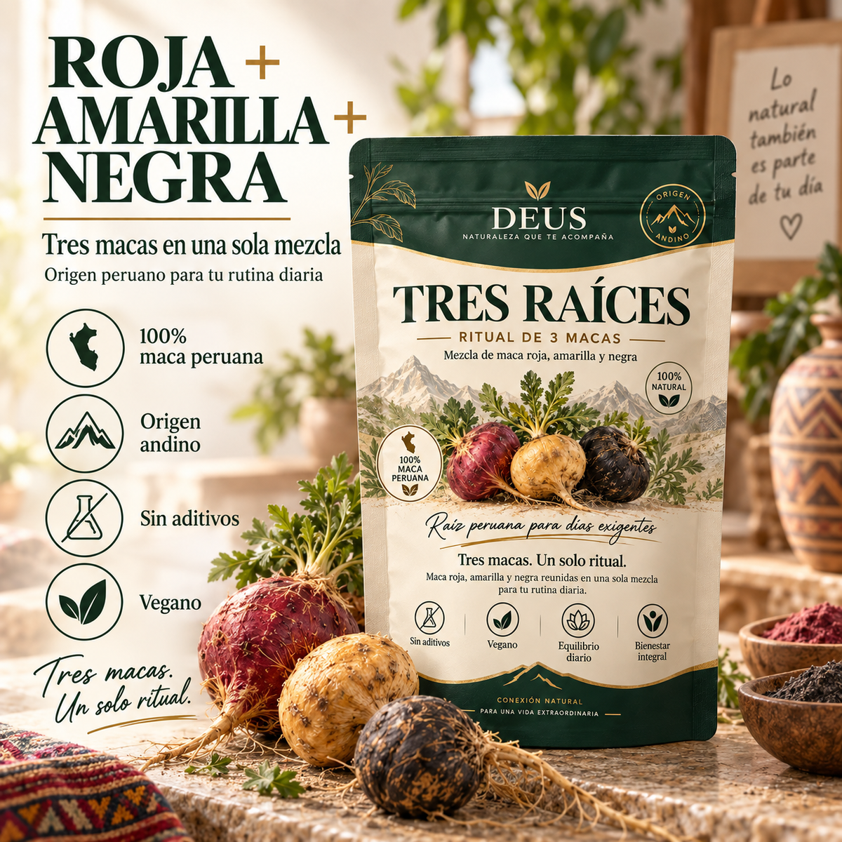TRES RAÍCES – Mezcla de 3 Macas para Energía y Bienestar Diario