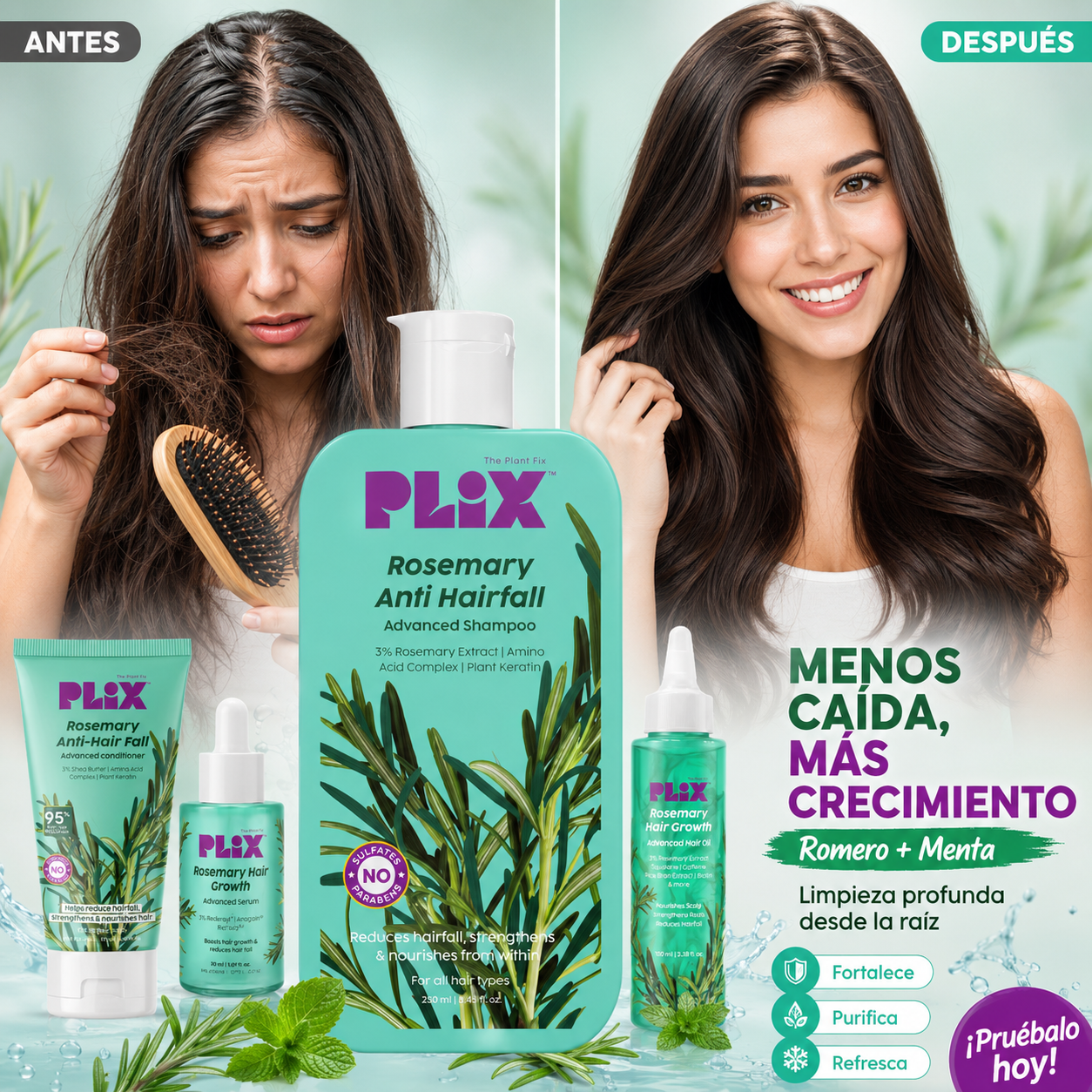 Shampoo Romero & Menta – Reduce la Caída y Estimula el Crecimiento