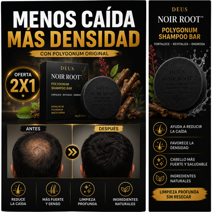 DEUS NOIR ROOT™ – Shampoo Sólido Anticaída con Polygonum Original 2 por 1