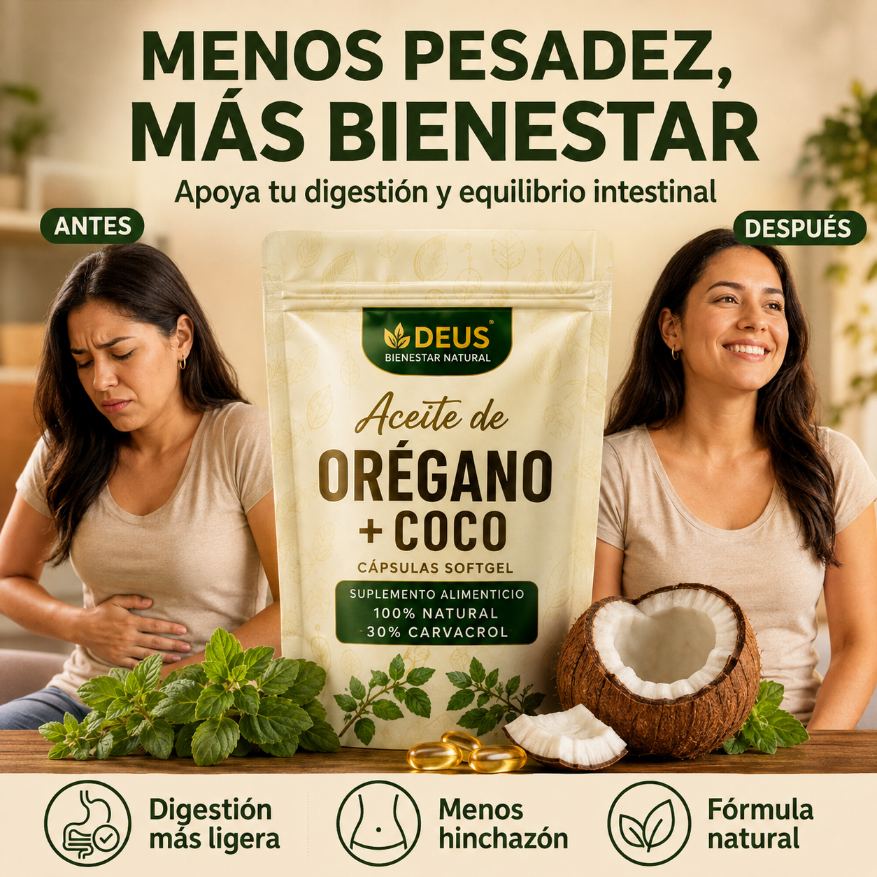 Aceite de Orégano + Coco – Apoya la Digestión y el Equilibrio Intestinal