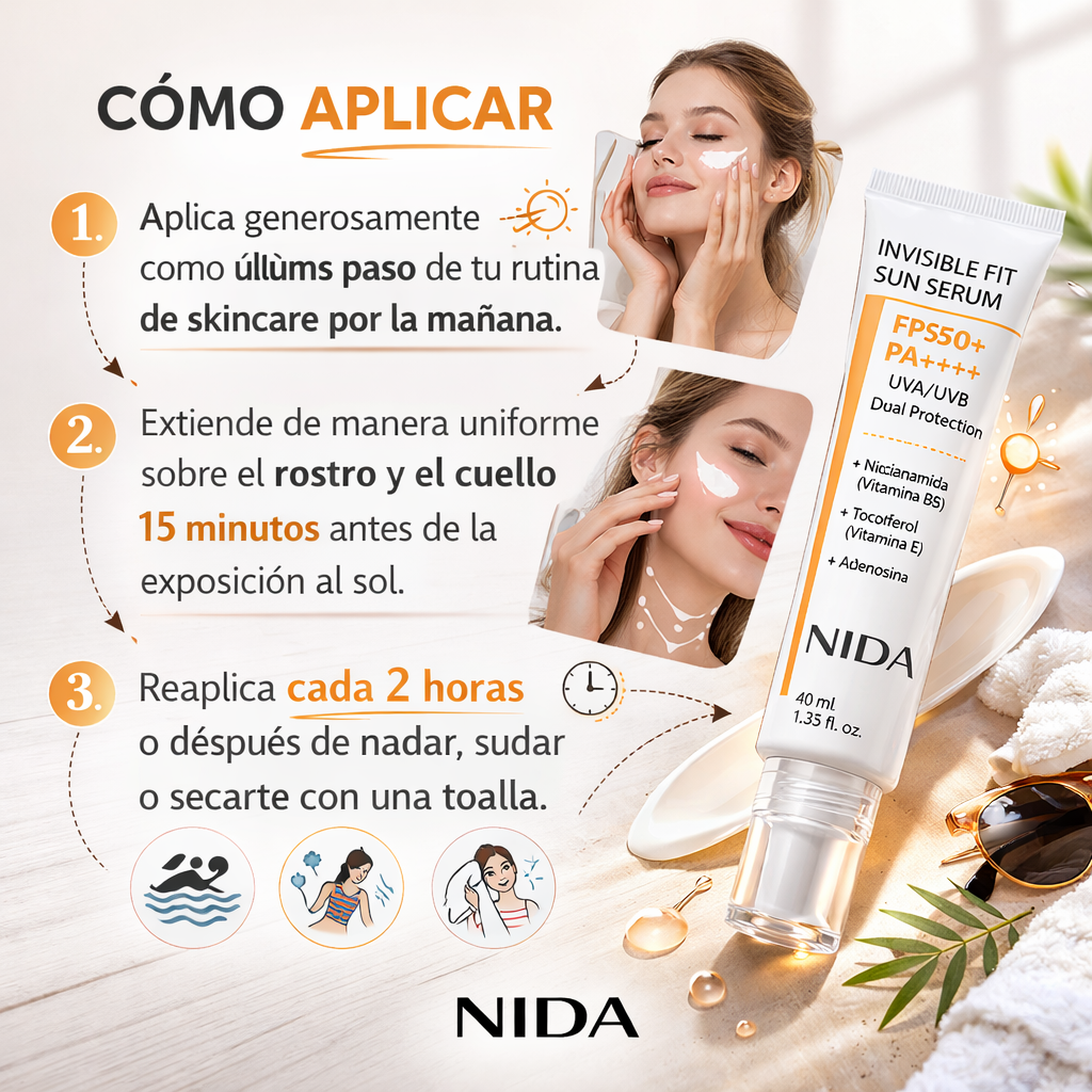 NIDA Invisible Fit Sun Serum (fórmula coreana, SPF50+, PA++++)