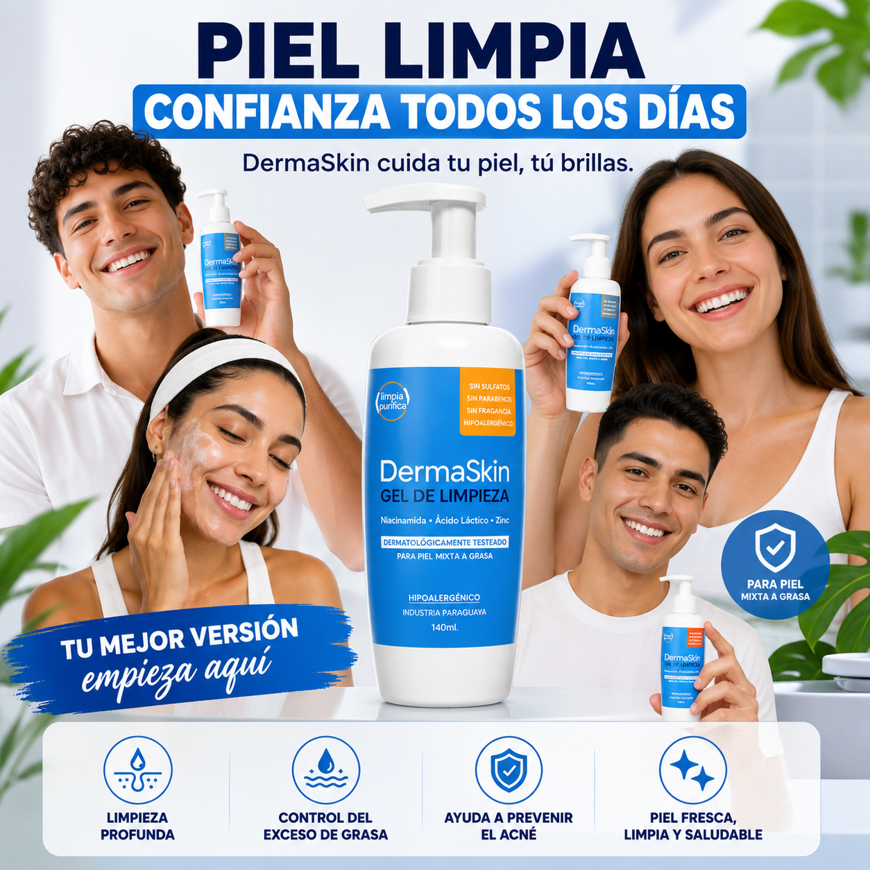 DermaSkin Gel de Limpieza – Controla la Grasa y Ayuda a Prevenir el Acné