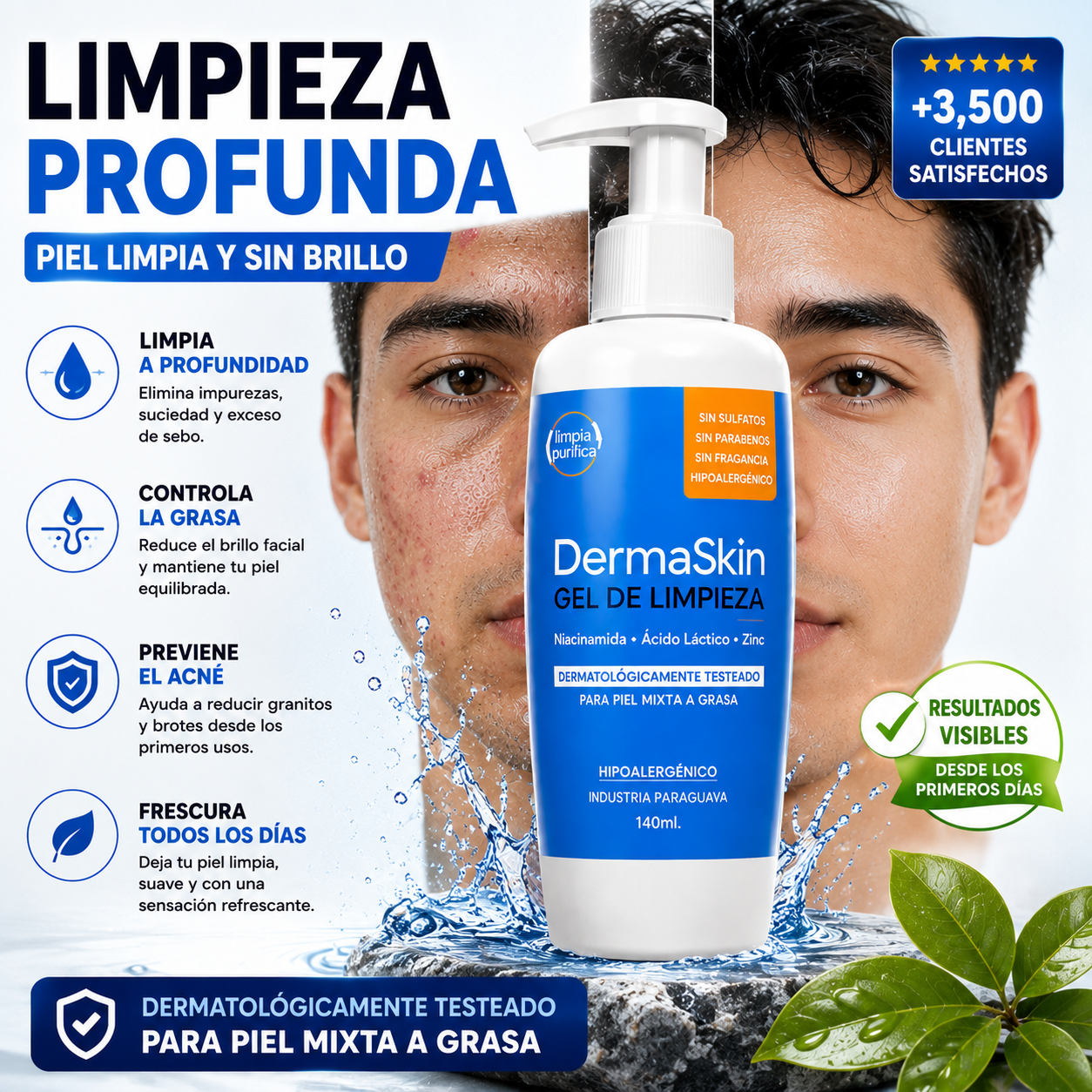 DermaSkin Gel de Limpieza – Controla la Grasa y Ayuda a Prevenir el Acné