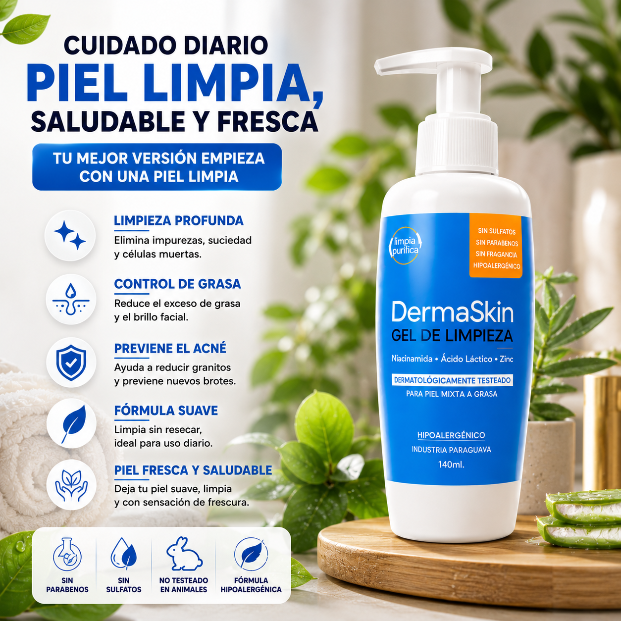 DermaSkin Gel de Limpieza – Controla la Grasa y Ayuda a Prevenir el Acné