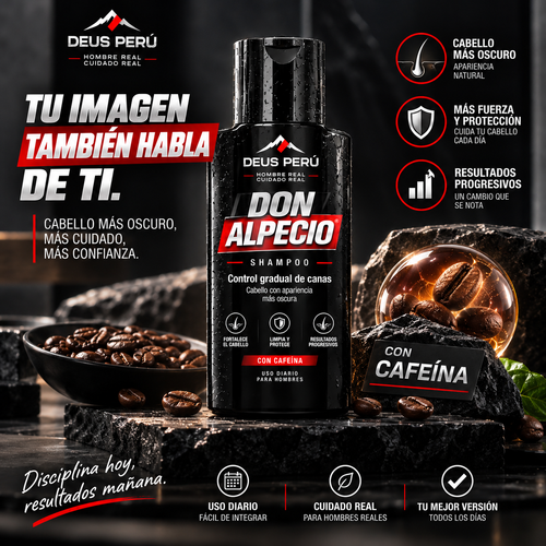 DEUS DON ALPECIO — Shampoo masculino para control gradual de la apariencia de las canas