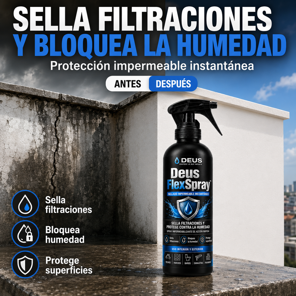 Deus FlexSpray™ – Sellado Impermeable Instantáneo