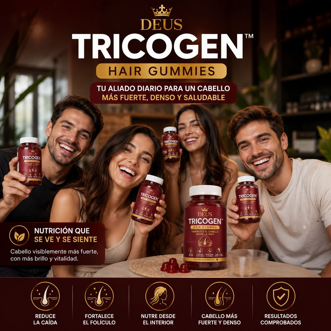 DEUS FOLIGEN™ Hair Gummies – Reduce la Caída y Estimula el Crecimiento