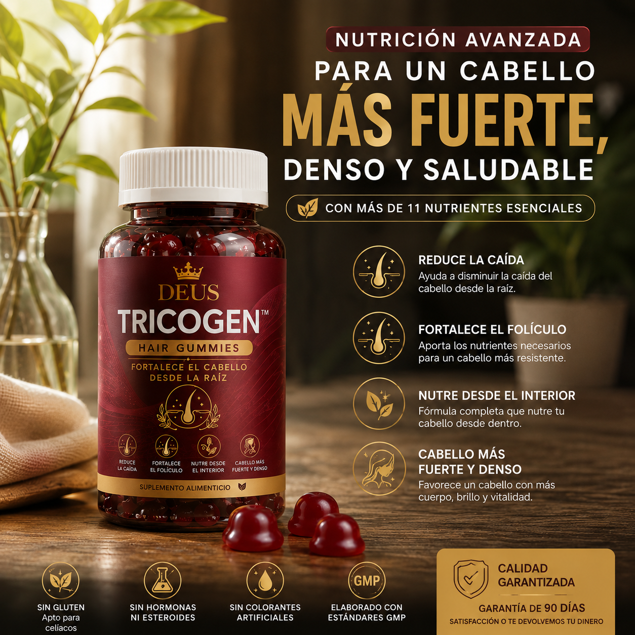 DEUS FOLIGEN™ Hair Gummies – Reduce la Caída y Estimula el Crecimiento