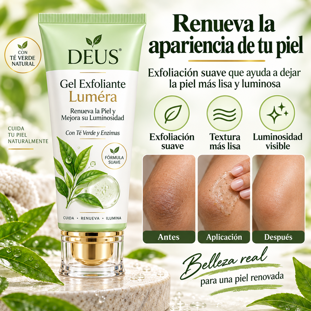 DEUS LUMÉRA | Gel Exfoliante Enzimático Renovador Té Verde + Enzimas