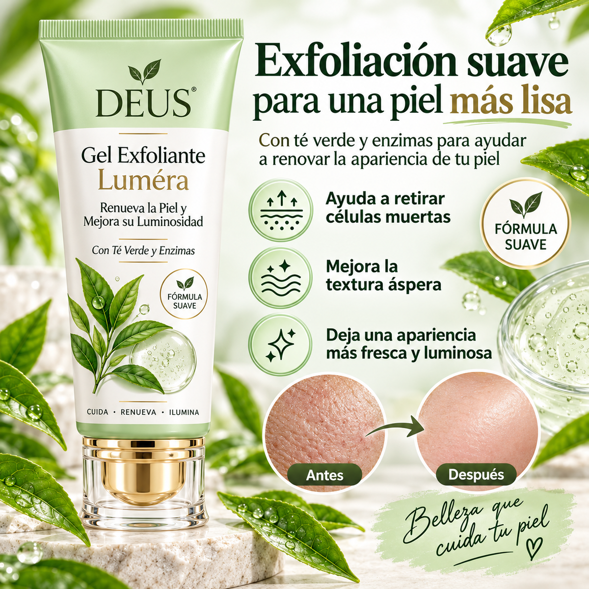 DEUS LUMÉRA | Gel Exfoliante Enzimático Renovador Té Verde + Enzimas