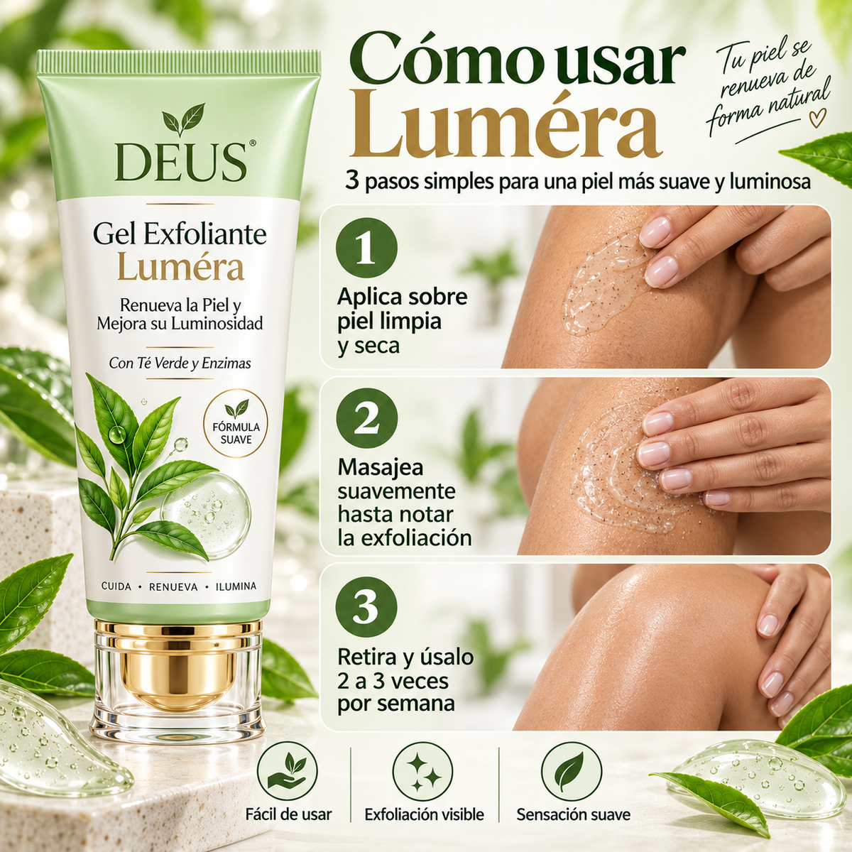 DEUS LUMÉRA | Gel Exfoliante Enzimático Renovador Té Verde + Enzimas