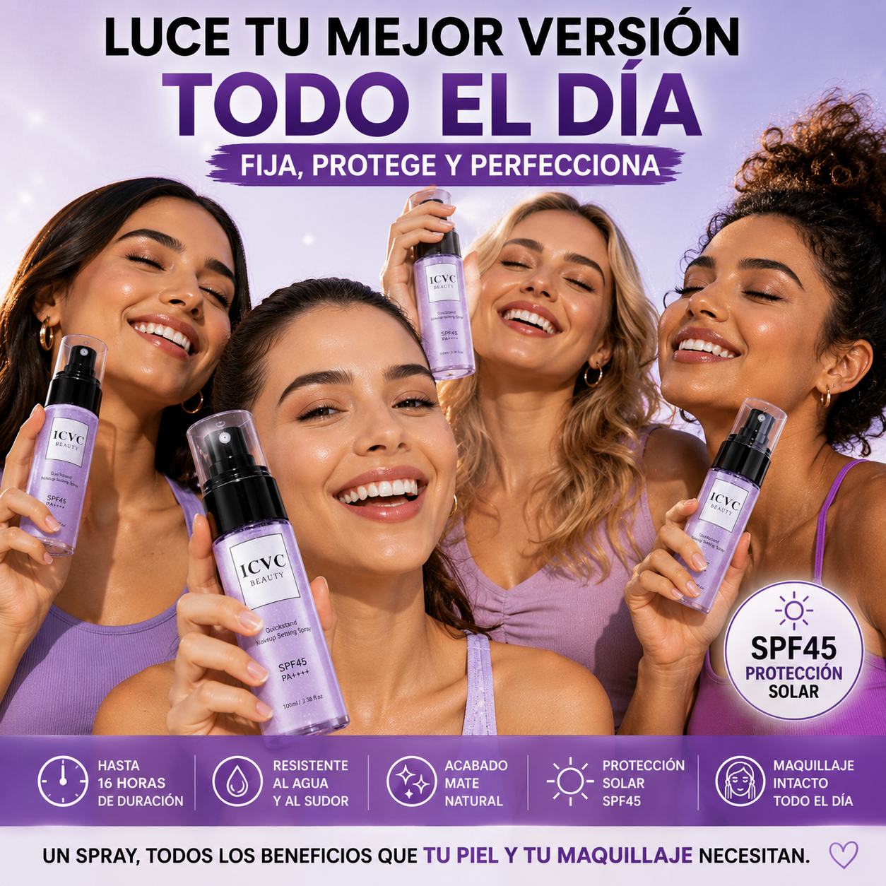 ✨ Spray Fijador SPF45 – Maquillaje Perfecto Hasta 16 Horas