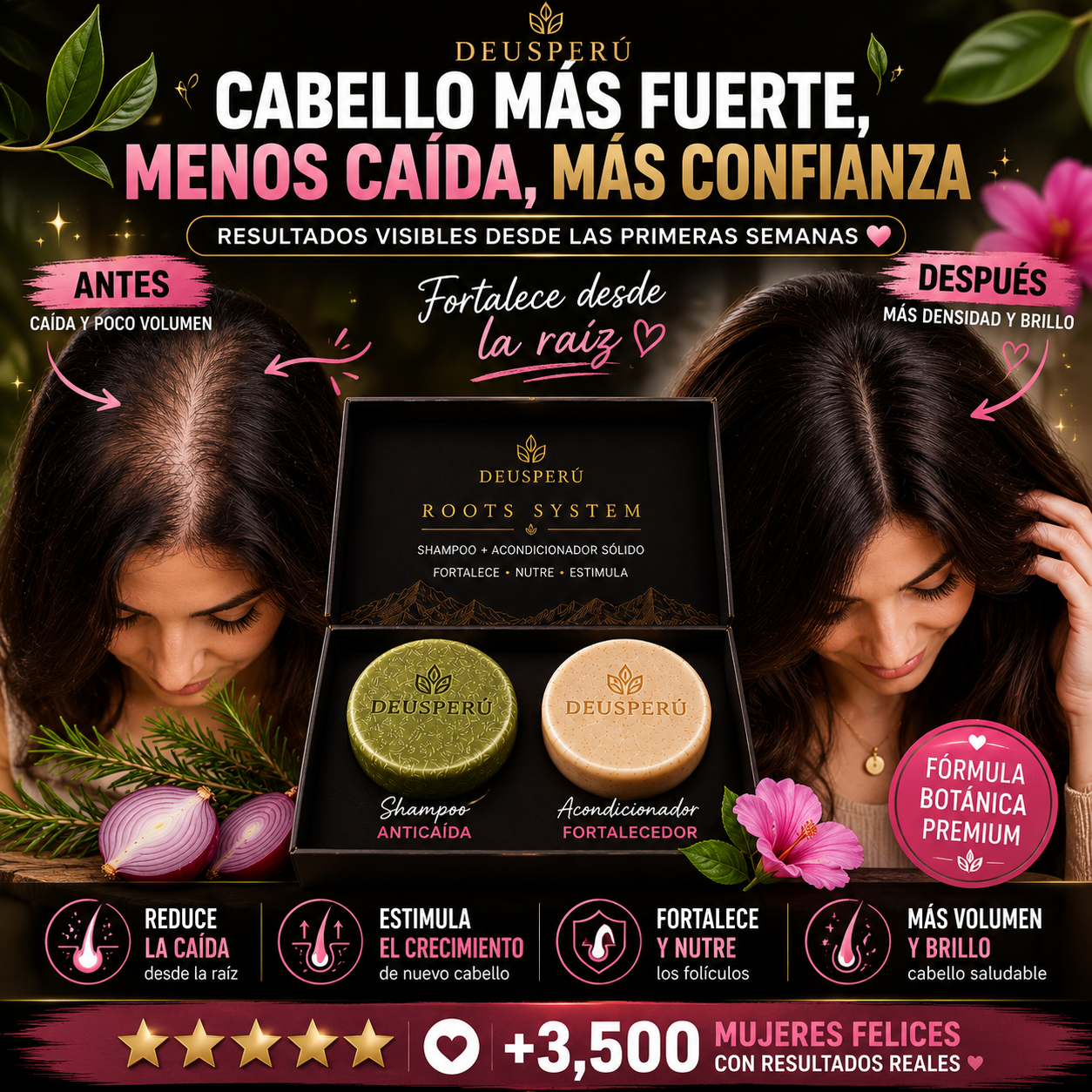DEUS ROOTS™ | Reduce la Caída y Estimula el Crecimiento 2 en 1