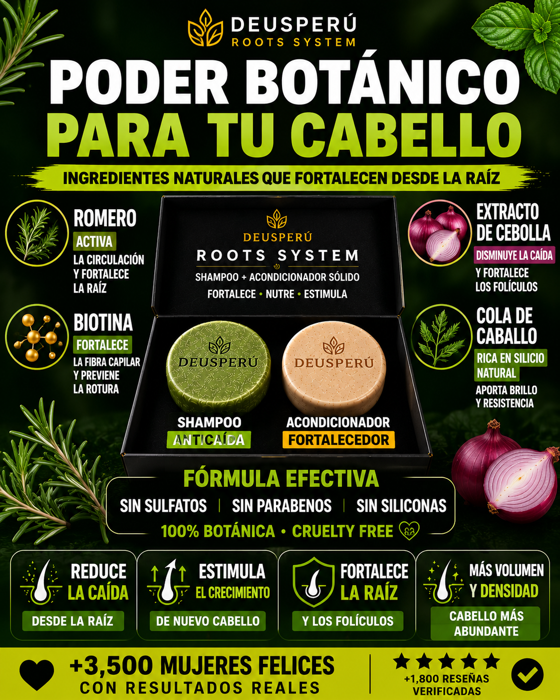 DEUS ROOTS SYSTEM™  Reduce la Caída y Estimula el Crecimiento 2 en 1