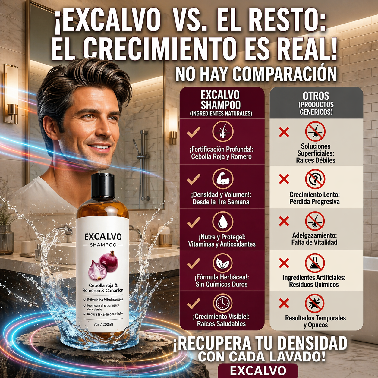 Shampoo Excalvo - Reduce la Pérdida y Estimula el Crecimiento (Tik Tok)