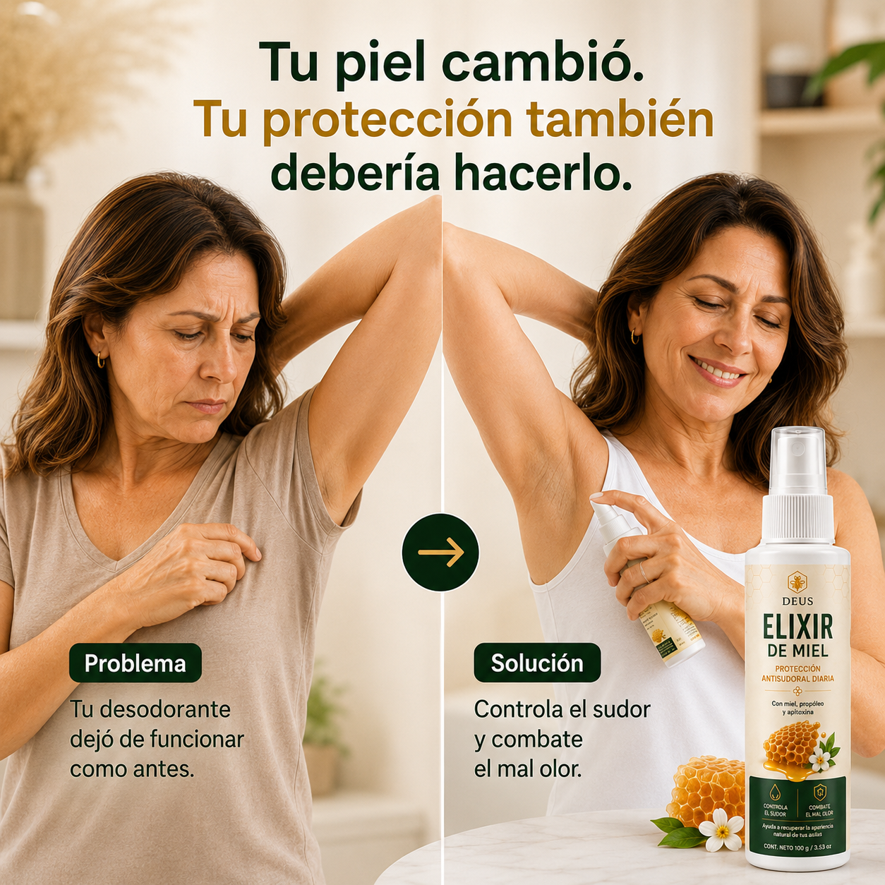 DEUS ELIXIR DE MIEL | Controla el sudor, combate el mal olor y cuida tu piel.
