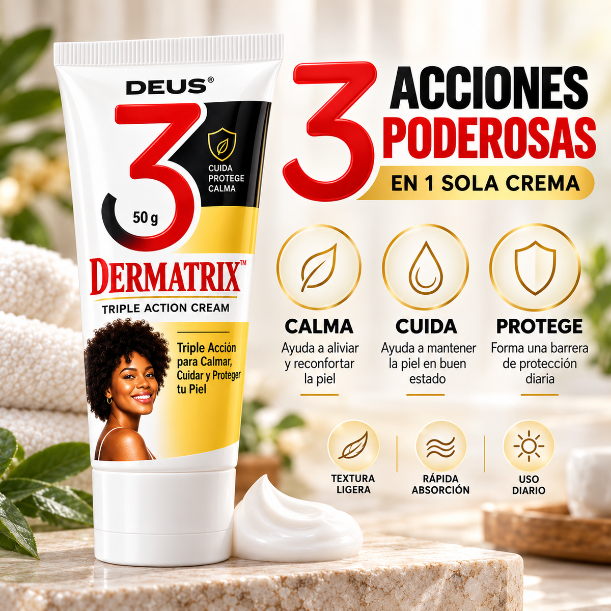 DERMATRIX™ – Triple Acción para Calmar, Cuidar y Proteger tu Piel