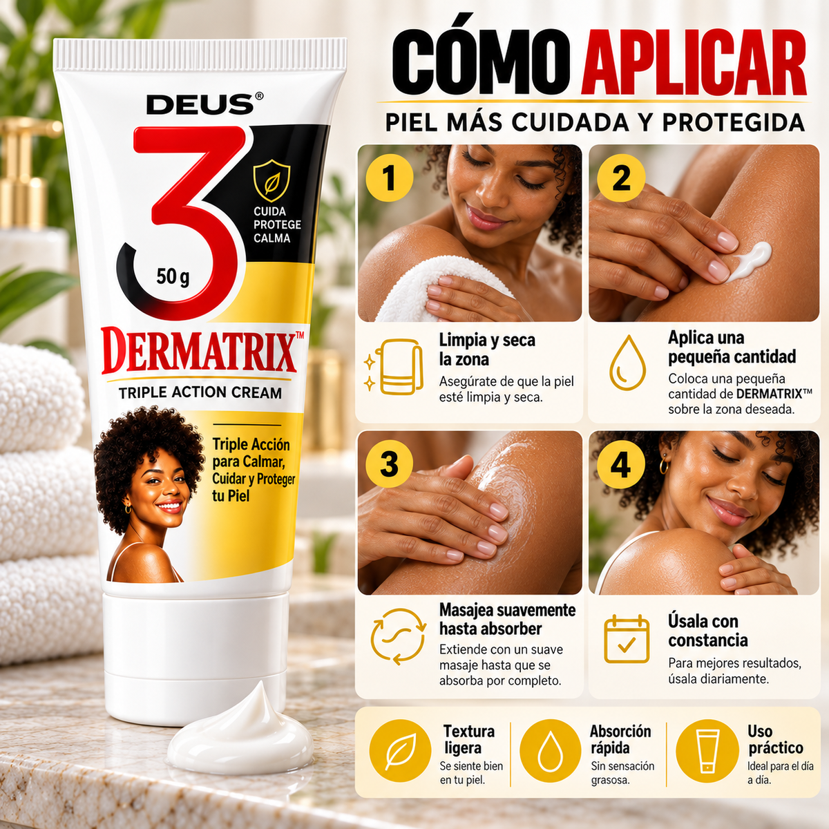 DERMATRIX™ – Triple Acción para Calmar, Cuidar y Proteger tu Piel