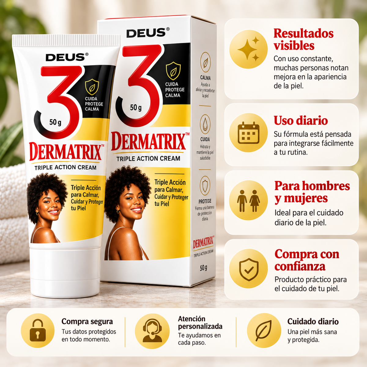 DERMATRIX™ – Triple Acción para Calmar, Cuidar y Proteger tu Piel