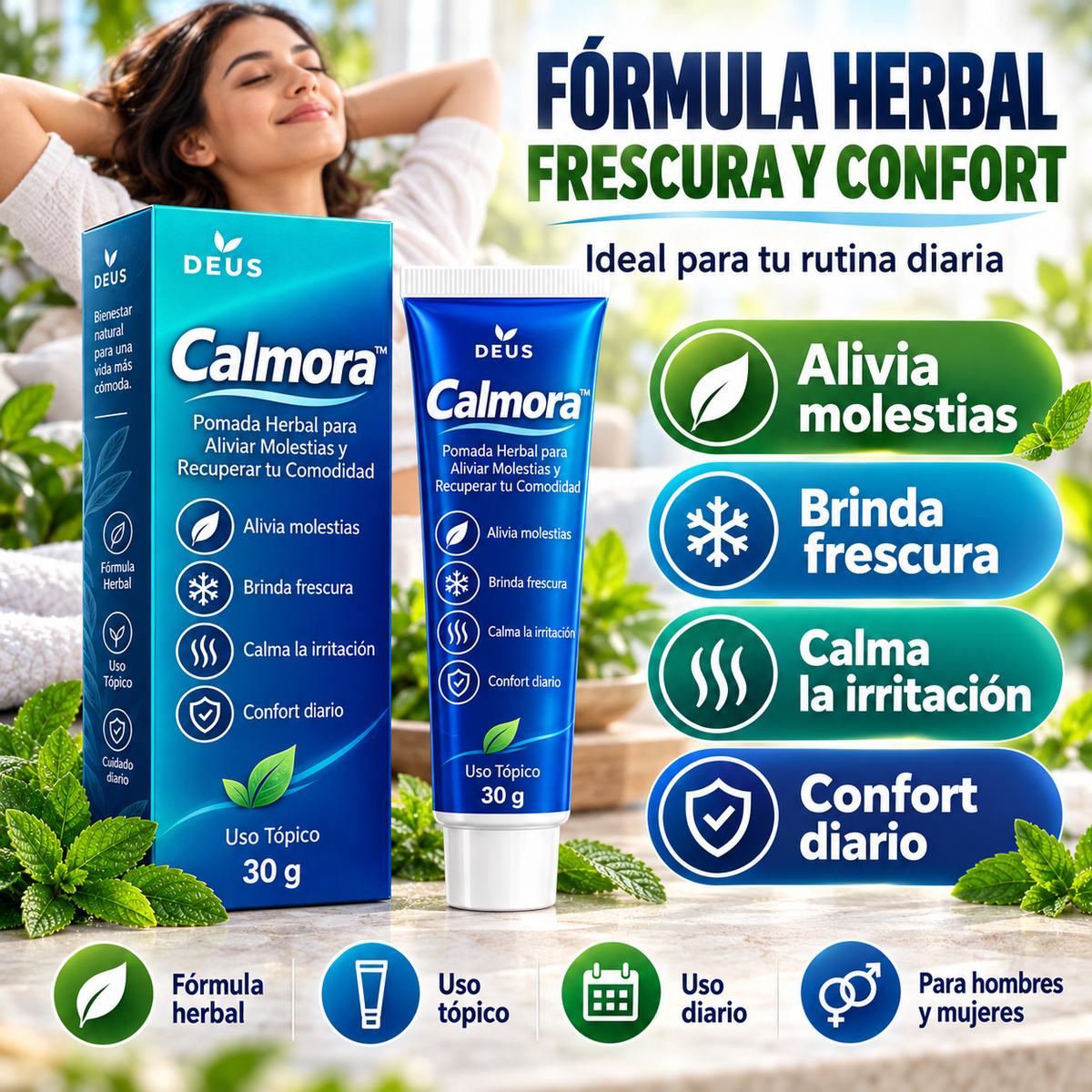 Calmora™ – Pomada Herbal para Aliviar Molestias y Recuperar tu Comodidad